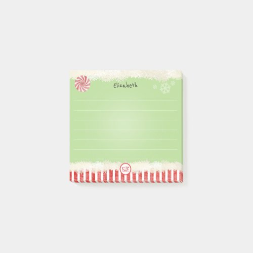 Name  Christmas Elf Green Holiday Peppermint Fun Post_it Notes