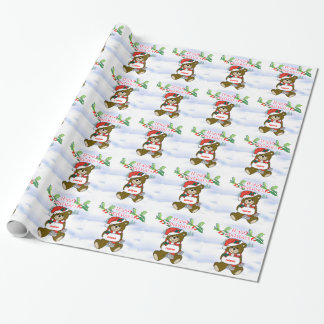 Name Christmas Fun with Holly, Teddy and Snowscene Wrapping Paper