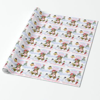 Name Christmas Fun with Teddy and Snowscene Wrapping Paper