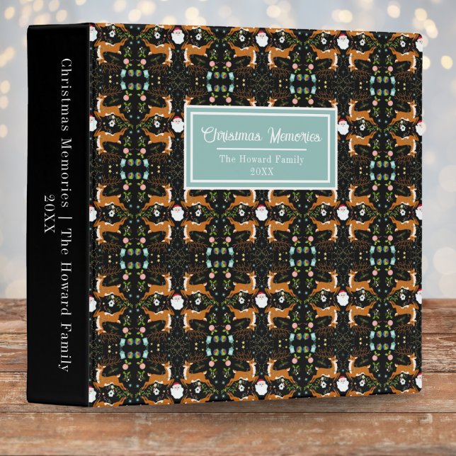 Name Christmas Reindeers Black Seamless Pattern 3 Ring Binder (Creator Uploaded)