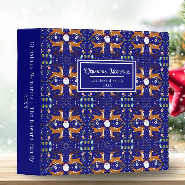 Name Christmas Reindeers Blue Seamless Pattern 3 Ring Binder (Creator Uploaded)