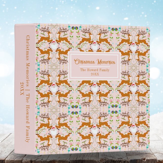 Name Christmas Reindeers Pink Seamless Pattern 3 Ring Binder (Creator Uploaded)