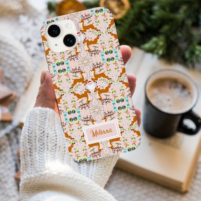 Name Christmas Reindeers Pink Seamless Pattern Case-Mate iPhone Case (Creator Uploaded)