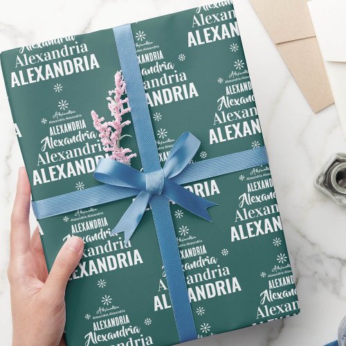 Name Christmas Tree Typography Green Personalized Wrapping Paper