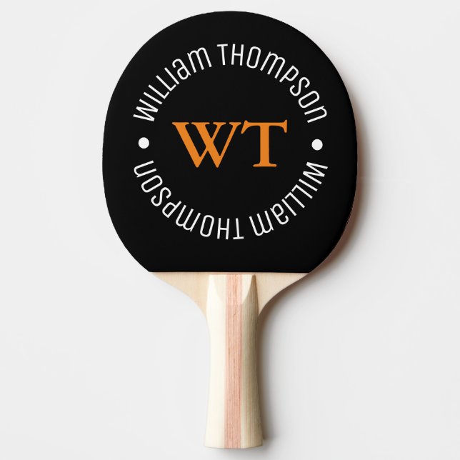 Name (circle monogram) Black Ping-Pong Paddle (Front)