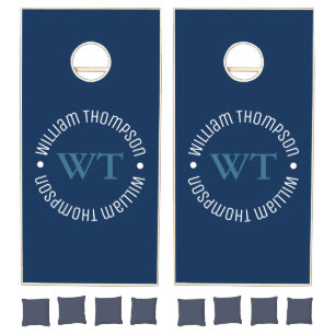 Name Circle Monogram Blue Cornhole Set