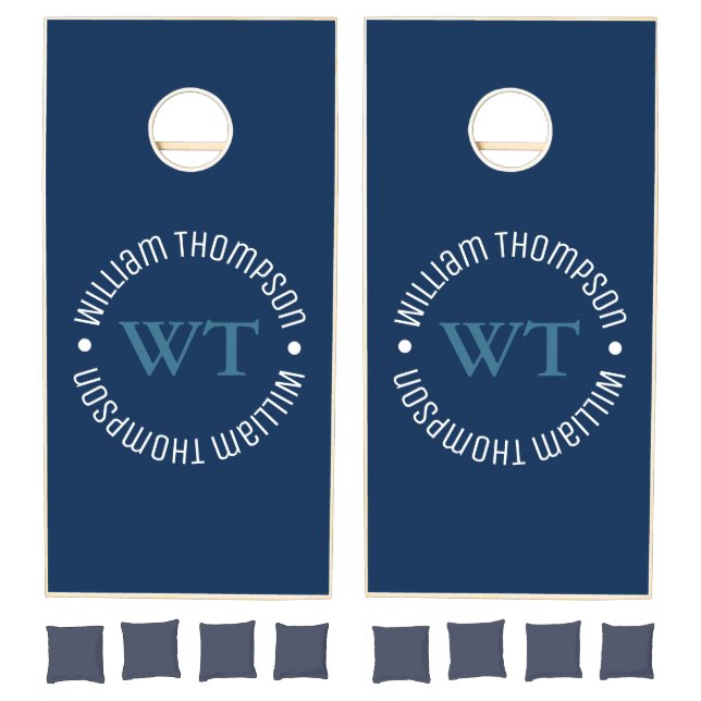 Name Circle Monogram Blue Cornhole Set (Set)