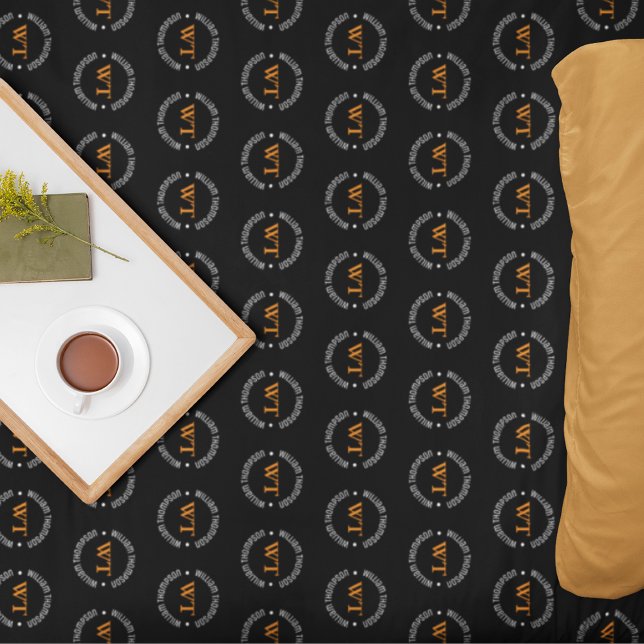 Name (circle monogram) stamped allover Black Fleece Blanket (Creator Uploaded)