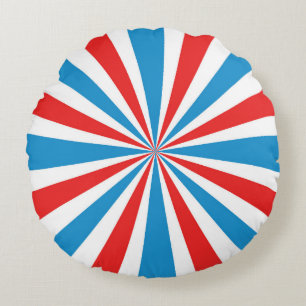Name & City Red, White, and Blue Sunburst Round Pillow