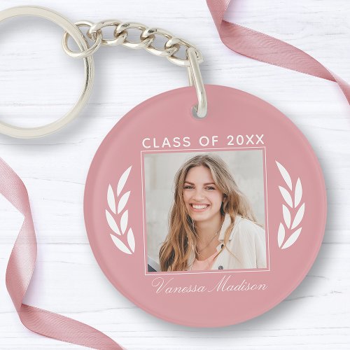Name Class Of Photo Blush Pink 2 Sided Graduation Keychain