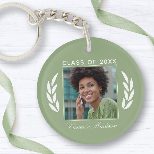 Name Class Of Photo Jade Green 2 Sided Graduation Keychain