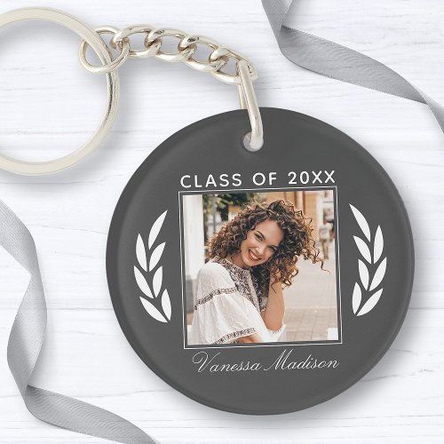 Name Class Of Photo Platinum Gray 2 sided Grad Keychain