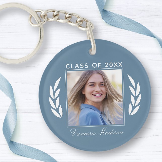 Name Class Of Photo Slate Blue 2 Sided Graduation Keychain (Creator Uploaded)