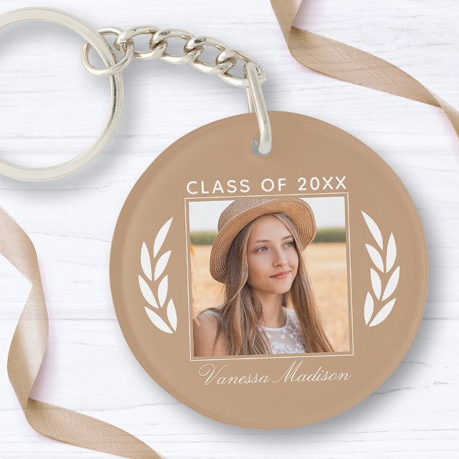 Name Class Of Photo Taupe Tan 2 Sided Graduation Keychain (Creator Uploaded)