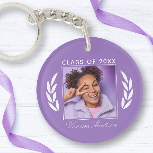 Name Class Of Photo Violet 2 Sided Graduation Keychain
