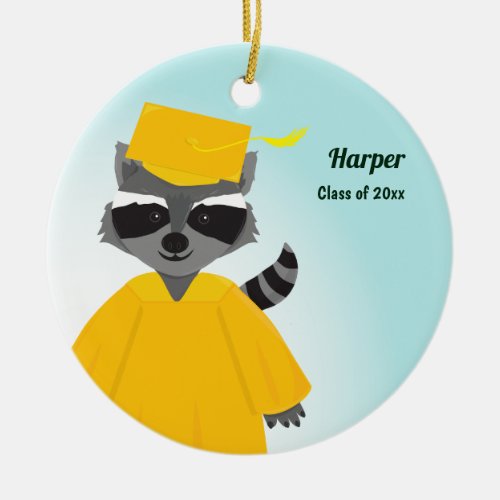 Name Class of Raccoon Graduation Cap Gown Ceramic Ornament