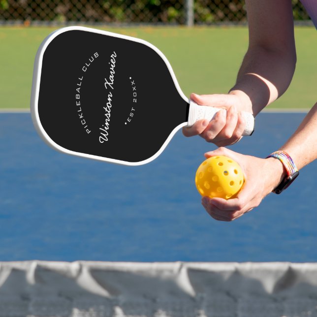 Name & Club Design Black White Personalized Pickleball Paddle (Insitu)