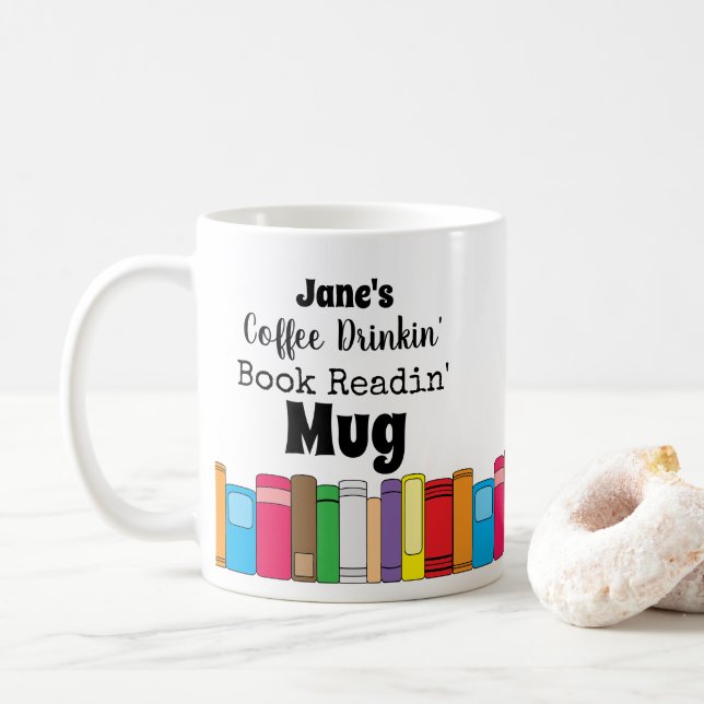 Name Coffee Drinking, Book Reading Mug (With Donut)