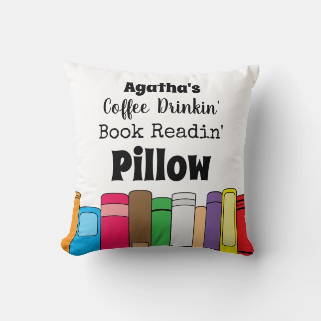 Name Coffee Drinking, Book Reading Throw Pillow (Front)