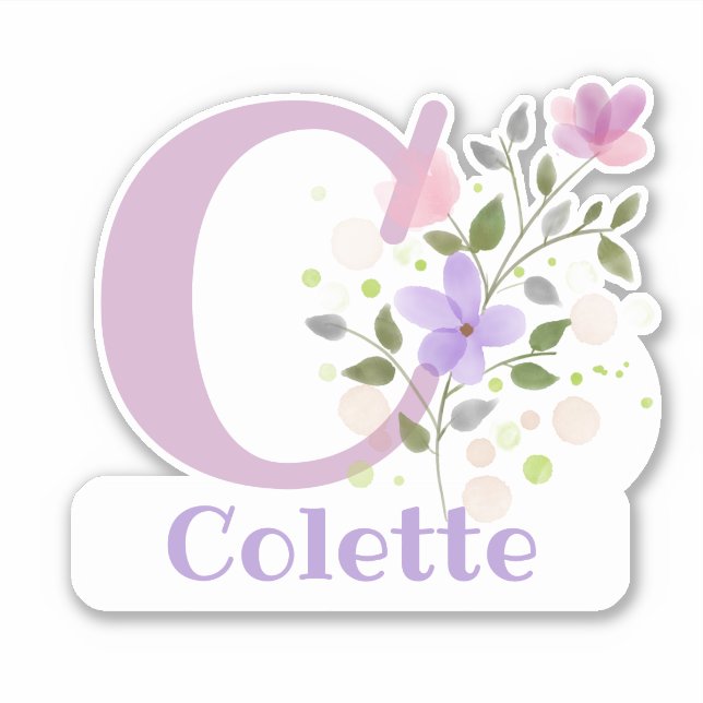 Name Colette & Initial with Floral Design Sticker (Front)