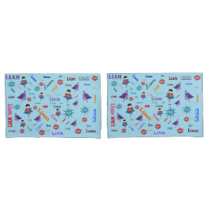 Name Collage 🎁 Amazing Bam Pow Superhero  Pillow Case