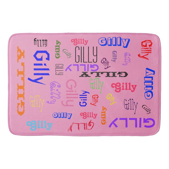 Name Collage 🎁 Amazing Word Cloud Hot Pink Girly Bathroom Mat (Front)
