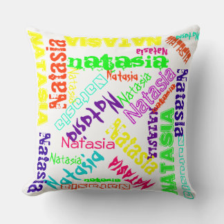 Name Collage Pillow Colorful Bright Neon White
