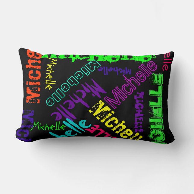 Name Collage Pillow in Bright Electric Colors (Front)