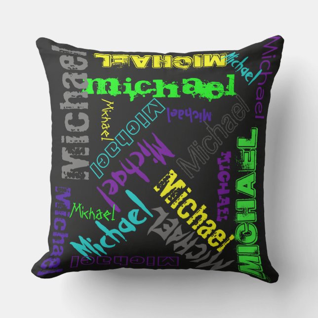 Name Collage Pillow in Bright Electric Colors (Front)