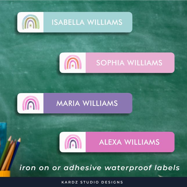 Name Color Kids Iron On Clothes Labels  (Add names anc choose iron-on, adhesive-waterproof or clothing labels.)