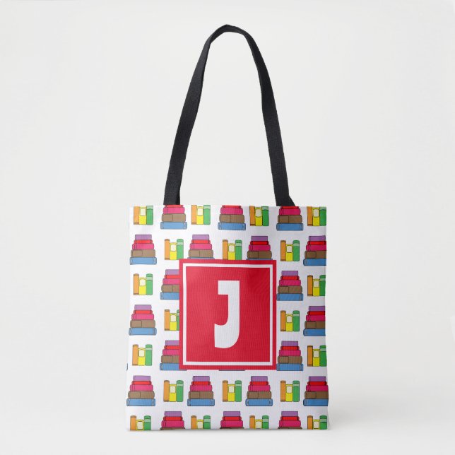 Name Colorful Book Pattern Tote Bag (Front)