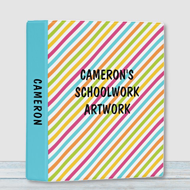 Name, Colorful Diagonal Stripe Pattern Custom Mini Binder (Creator Uploaded)