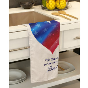 Name Colorful Patriotic Pattern Heart and Quote Kitchen Towel
