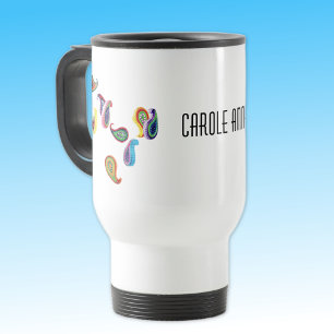 Name, Colorful Quilled Paisleys White 15oz Travel Mug