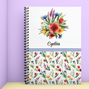 Name, Colorful Summer Watercolor Wildflowers Notebook