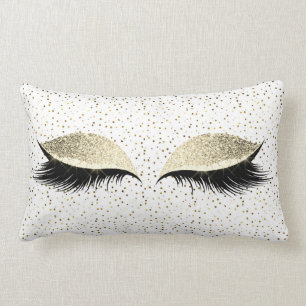Name Confetti Glitter Glam Gold Eyes Makeup Lashes Lumbar Pillow