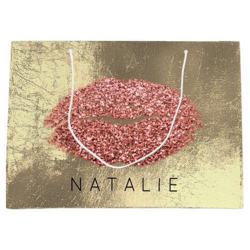 Name Copper Metal Kiss Lips Glitter Champagne Gold Large Gift Bag