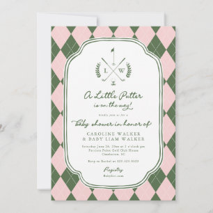 Name Crest Little Putter on Way Golf Baby Shower Invitation
