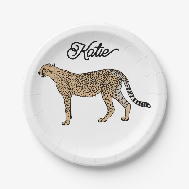 Name Custom Cheetah Paper Plates (Front)