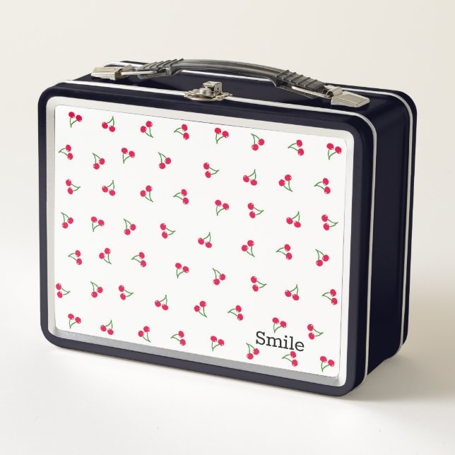 Name Custom Cherry (White) Metal Lunch Box (Front)