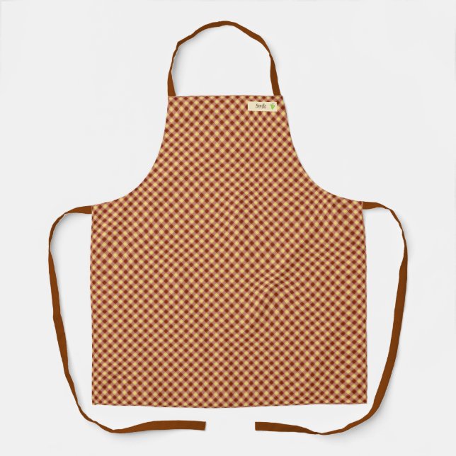 Name Custom Grape & Gingham Check (Brown) Apron (Front)