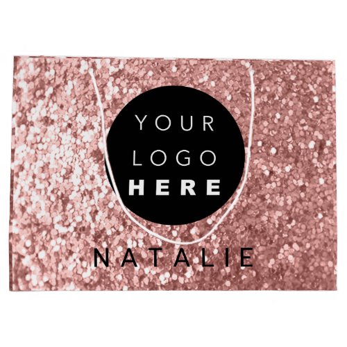 Name Custom Logo Glitter Rose Blush Powder Large Gift Bag