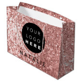 Name Custom Logo Glitter Rose Blush Powder Large Gift Bag (Back Angled)