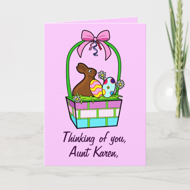 Name Customizable Happy Easter Eggs, Bunny and Bow Holiday Card (Front)