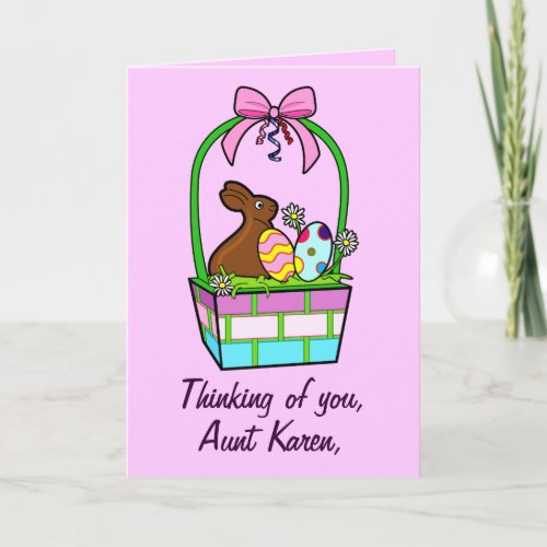 Name Customizable Happy Easter Eggs Bunny and Bow Holiday Card
