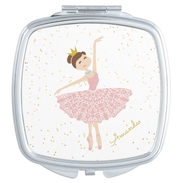Name cute ballerina compact mirror (Front)
