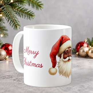 Name, Cute Black Santa Claus, Merry Christmas Coffee Mug
