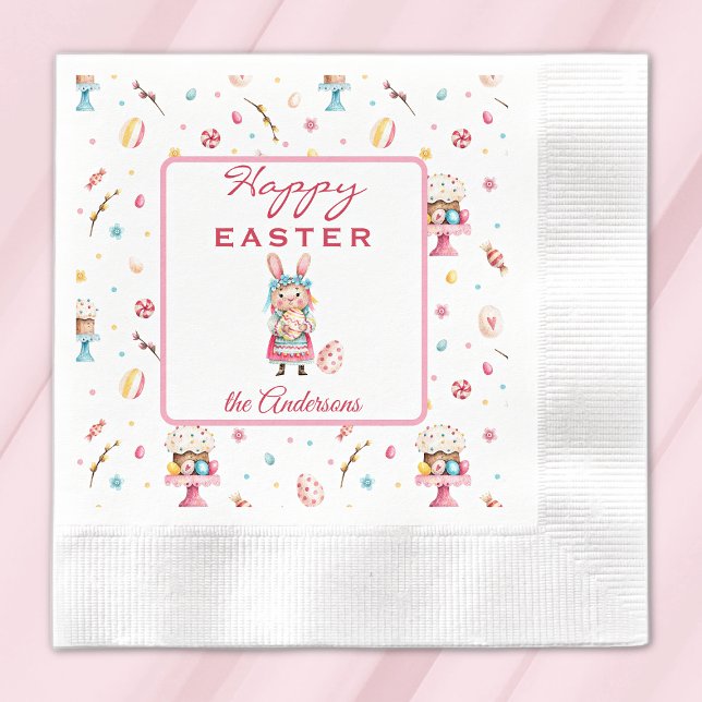 Name, Cute Happy Easter Coined Cocktail Napkins (Creator Uploaded)