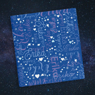 Name & Cute Hearts all over Deep-Blue 3 Ring Binder