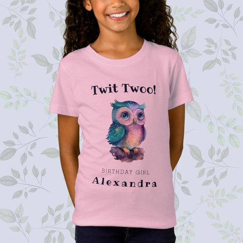 Name Cute Owl Pink Kids Birthday  T_Shirt